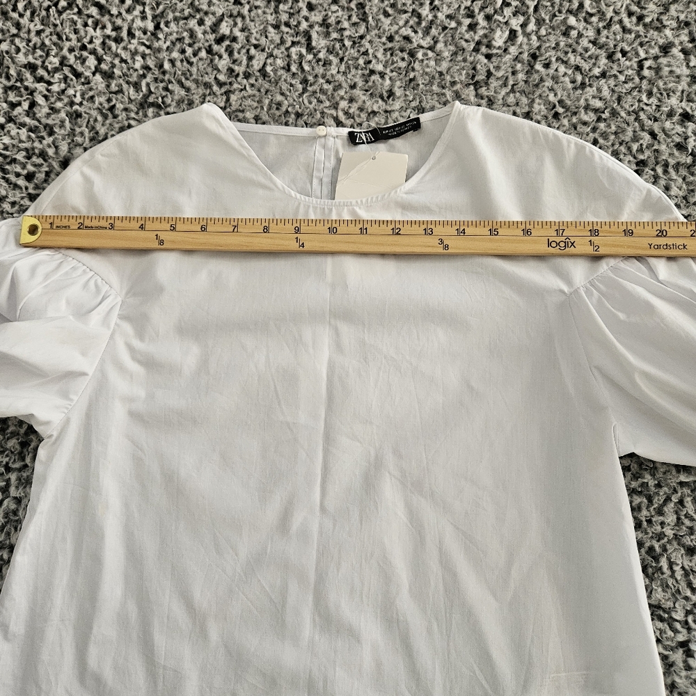 Zara White Cotton Blouse XS Balloon Puff Sleeve Summer Relaxed Boho Top - Picture 10 of 14